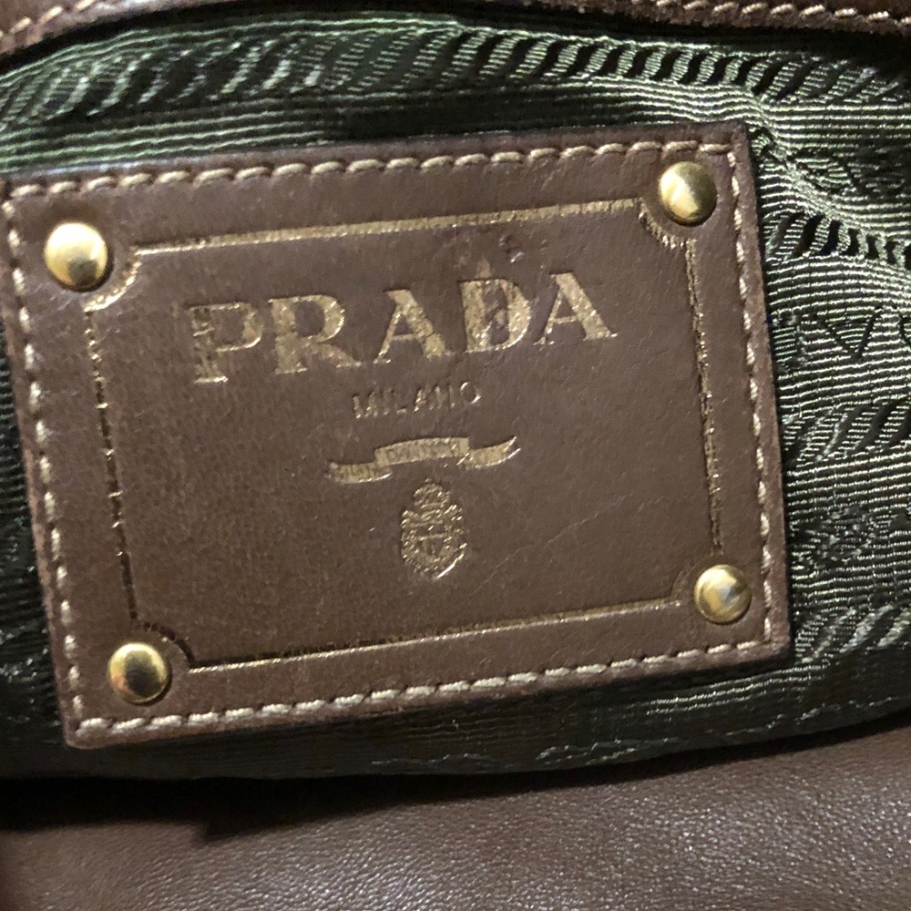 TODAY ONLY:Authentic Prada Brown Leather Canvas Shoulder Bag w/out Strap AS IS - Picture 5 of 14